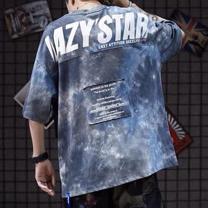 Hip hop tshirt sokak kıyafeti erkekler rahat yarım kollu gömlek yaz büyük boy mektup tişört moda japonya punk patchwork tshirt erkek c228q