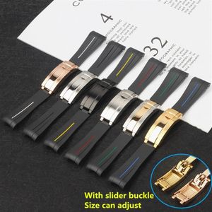 Watch Bands 20mm Black Curved End Silicone Rubber Watchband For Role Strap Submarine GMT Bracelet Glidelock Clasp Short Version257Y