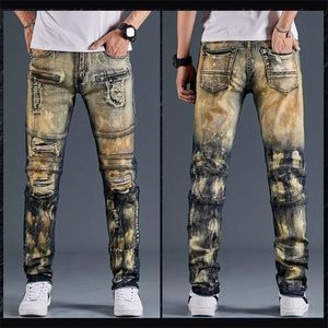 Calças de brim dos homens calças locomotiva moda denim calças motociclista alta qualidade masculino em linha reta casual designer rasgado confortável advanc291l