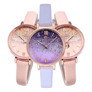 Moda elegante 2021 Cielo stellato Miboni Orologio al quarzo femminile Ametista Viola Studenti Orologi Vetro minerale rinforzato Bellissimo Wom270o