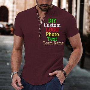 Men's T Shirts Linen Casual Shirt Plain V-neck Summer Daily Clothing Custom LOGO