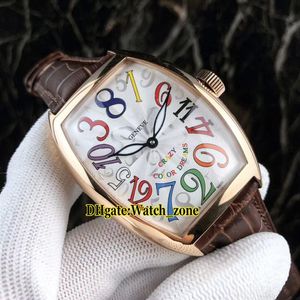 Новые мужские часы Crazy Hours 8880 CH 5NE Color Dreams с автоматическим белым циферблатом, корпус из розового золота, кожаный ремешок, мужские спортивные часы213S