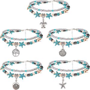 Tornozeleiras em camadas praia para mulheres meninas ajustável tartaruga marinha pulseiras boho turquesa verão tornozelo pé jóias gota entrega dhgarden dhrae