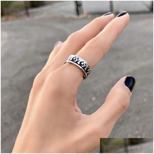 Rings 2022 Ins Fashion Hiphop Punk Stainless Steel Fire Butterfly Band For Women Men Vintage Gothic Jewelry Gifts Drop Delivery Ring Dhsje