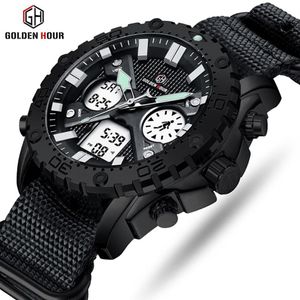 Marca de topo GOLDENHOUR Men Watch Digital Quartz Sport Watch Relogio Hombre Militar Relógio de Pulso À Prova D 'Água Relogio masculino258K