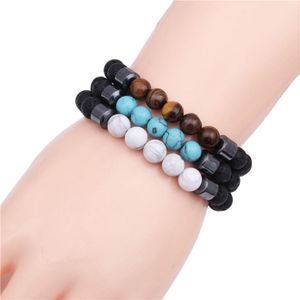 Beaded Rock Lava Bracelet For Men Women Strand Healing Energy Adjustable Black Agate Stone 8Mm Triple Protection Bangle Jewe Dhgarden Dhkr4