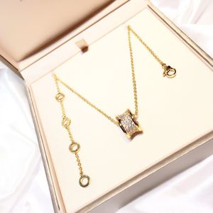 Luxury Women Jewelry Gold Necklace Exquisite and Simple Three Color Cylinder Inlaid Diamond Design Fashion Versatile Designer Noble and Elegant Lady Pendant