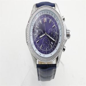 양질의 1884 날짜 자동 기계 남성 시계 Leatcher Blue Dial Wristwatch 남자 시계 버클 6 핀 Multi-Functio305b