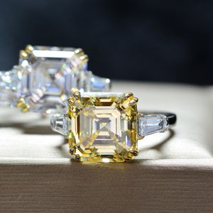 Original 925 Sterling Silver Square Asscher Cut Simulated Diamond Ring Wedding Engagement Cocktail Women Topaz Gemstone Rings finger Fine Jewelry