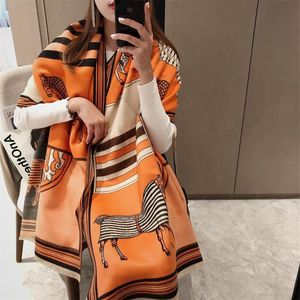 Scarves Scarf Women Winter Pashmina Shawls Wraps Thick Cashmere Warm Blanket Horse Printed Shawl And276C