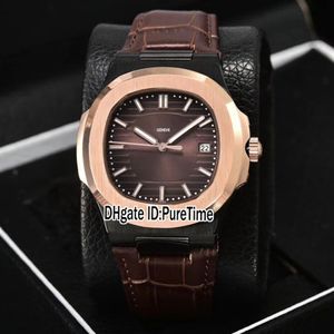 New Classic 5711 PVD Steel Two Tone Rose Gold Texture Brown Dial A2813 Automatic Mens Watch Brown Leather Watches 7 Colors Puretim2937