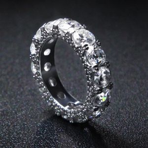 Size 6-12 Micro Pave Fashion Hip hop Men 1Row Rings Copper Jewelry Gold Silver Circle Zirconia Ring267f