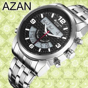 6 11 Nowy cyfrowy stal ze stali nierdzewnej Dual Time Azan Watch 3 kolory Y19052103292X