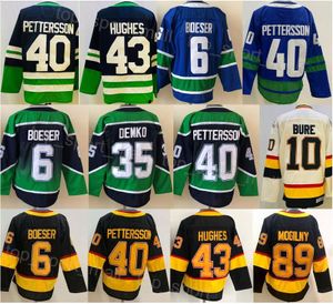 Men Ice Hockey 43 Quinn Hughes Jersey 6 Brock Boeser 40 Elias Pettersson 35 Thatcher Demko 10 Pavel Bure 89 Mogilny Reverse Retro Vintage Black Blue WHite Stitched