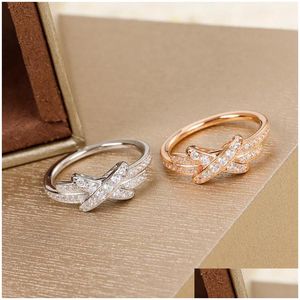 Cluster Rings European och American 925 Sterling Sier Gold-Plated Cross Ring Ladies Engagement Diamond Fashion Märke smycken Drop Deli Dhhkj