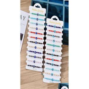 Charm Bracelets 12Pcsset Turkey Blue Evil Eye Bracelet Women Handmade Rope Chain Crystal Beads Girl Party Jewelry Gift6164091 Drop Del Dhx5U