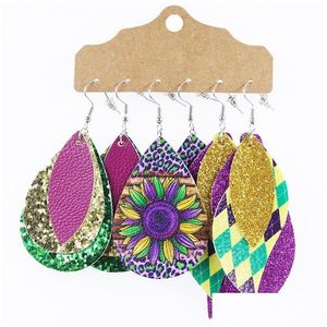 Charm Wholesale Mti-Layer Mardi Gras Charms Leather Earrings Fashion Jewelry Leopard Print Set For Women Accessories Drop Delivery Dhqmv