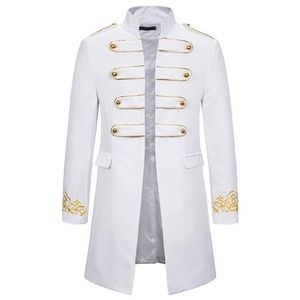 Branco gola bordado blazer masculino vestido militar smoking terno jaqueta boate palco cosplay masculino 210904214h