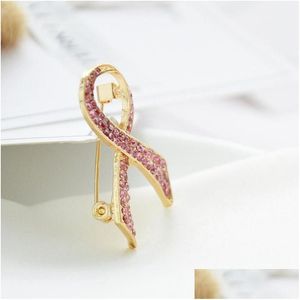 Pins Broschen Rosa Strass Bowtie Brustkrebs Bewusstsein Pin Band Brosche Glück Schmuck Drop Lieferung Dhjkx