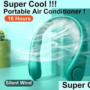 Portable Air Coolers Mini Bladeless Fan Neckfan 2400 MAh USB RECHARGABLE MUTE SPORTS 3-växlad justerbara fans för hemma utomhus lazy2 dhazn