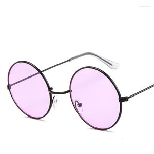 Solglasögon mode kvinnor retro rund varumärkesdesigner liten ram svartrosa lyxspeglar metall solglasögon UV400