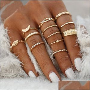 リングimucci 12 pc/set charm gold color midi finger ring for women vintage boho nuckle partyパンクジュエリーギフトガールドロップdhwbv