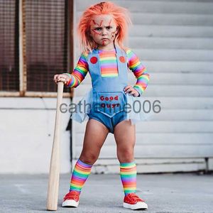 Speciella tillfällen Halloween Ghost Doll Cosplay Chucky Costumes for Children outfit Girls Fancy Dresses Carnival Horror Ghost Doll Clown Costume X1004