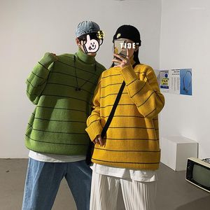 Erkek Sweaters Modaya uygun çizgili unisex kazak gömleği Kore Belktleneck büyük boyutlu örgü üstleri Street Harajuku Erkek Kadın Jersey