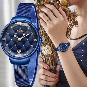 Kobiety moda na niebieski kwarc obserwuj Lady Casual Waterproof Prosty prezent na rękę dla dziewcząt żona Saat Relogio Feminino Box 210624248o