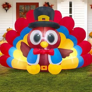 6ft Thanksgiving gummibåtar Turkiet utomhusdekorationer med LED -upplyst färgglada stora svansar