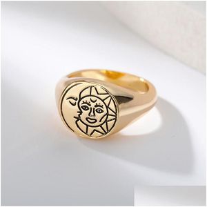 Ringe Vintage Gothic Sun Moon Für Frauen Edelstahl Finger Gold Ring Weibliche Ästhetische Paar Schmuck Geschenk Anillos Mujer Drop Deli Dhcfx