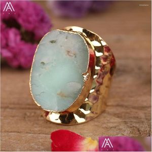 Ringe Natürliche Australische Jade Steinplatte Perlen Offen Einstellbar Frauen Edelsteine Gold Fingerschmuck Dropship Drop Lieferung Ring Dh8Yo