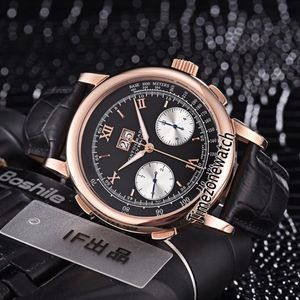 Nova caixa de ouro rosa gig dage datograph 403 041 mostrador preto branco subdial mão-liquidação automática relógio masculino pulseira de couro relógios tim3319