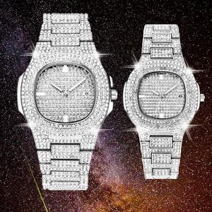 Upuść mrożone zegarek mężczyzn Bling Diamond Waterproof Watching Watches Ladies Luksusowy kwarcowy zegar stal nierdzewna Relogio RZYWA