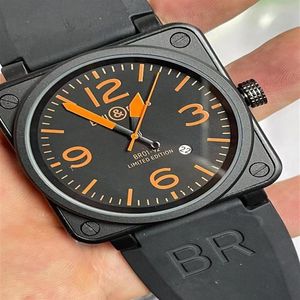 ساعة Wristwatches Highlend Men's Watch Automatic Automatic Mechanical Bell Bell Stailless Study Leather Leather Rubber Ross Wristwatch2183