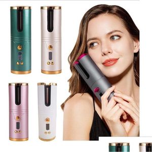 Curling Irons Wireless Matic Hair Curler Portable Usb Rechargeable Rotating Iron Women Girl Lcd Display Curly Hine Styling Tool Drop D Dhqy8