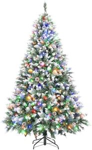 6ft Pre-Lit Christmas Tree Artificial Christmas Tree Pine Cones and 270 Warm White amp Color LED Changing Lights, Partially Flocked Fake X