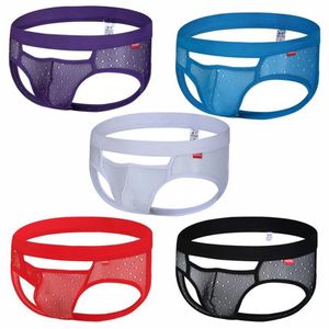 Underpants 5 pçs / set mens briefs sexy roupa interior ver através de buunderpants abertos strecthy masculino homme calcinha jockstrap sheer bikini297v