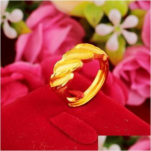 Cluster Ringe 24 Karat Gelbgold Wellenförmiger Ring für Frauen Braut Einstellbar Luxus Jahrestag Geburtstag Feiner Schmuck Geschenke Drop Lieferung Dhzza