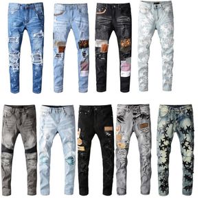 Erkek kot sıska sıkıntı yırtık yok edilmiş streç bisikletçisi denim beyaz siyah mavi ince fit hip hop pantolon erkekler için 28-40 üst qua262v