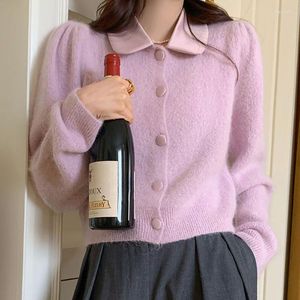 Женский вязаный мягкий теплый милый маленький свитер, пальто, женская корейская версия, шикарный лоскутный кукольный воротник, вязаный кардиган с длинными рукавами, модный