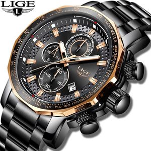 Relogio Masculino Lige New Sport Chronograph Mens Watches Top Brand Luxury Full Steel Quartz Clock Waterproof Big Dial Watch Män T272S