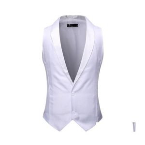 Men'S Suits Blazers White Shawl Collar Tuxedo Vest Men Suit Dress Brand Slim Sleeveless Waistcoat Male Party Wedding Groom Gi234L