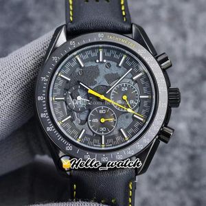 44mm Apollo Commemorative Edition Watches Dark Side Moon 311 92 44 30 01 001 Quartz Chronograph Mens Watch PVD Black Steel Leather274q