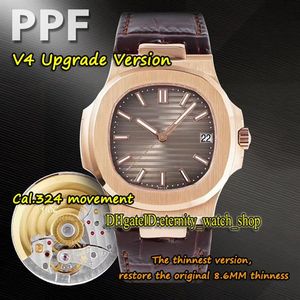 V4 업그레이드-버전 PPF 노틸러스 두께 8 6MM 5711 5711R CAL 324 S C 자동 남성 시계 어두운 회색 다이얼 18Krose 골드 케이스 Leath315b