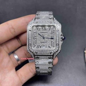 Herr Ice Diamonds Silver rostfritt stålfodral Full Diamond Shine Good Automatic Watch317U