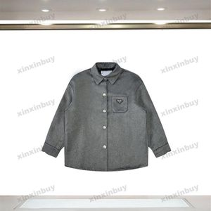 xinxinbuy Cappotto da uomo firmato Triangolo in metallo Etichetta lettera Tessuto di lana parigi manica lunga donna nero kaki Grigio M-2XL311I