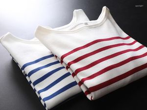Women's T Shirts Wine Red Positioning Stripe Long Sleeve T-shirt Pure Cotton Blue White Sea Soul Shirt Top Autumn 0817