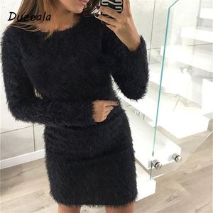 Mode Winter Plüsch Pullover Kleid Frauen Party Nacht Bodycon Weihnachten Schwarz Kleidung Sexy Mini Verband Strickkleid Für Female339l