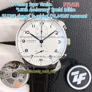 ZFF TOP Version 150 årsdag 371602 White Dial A7750 Cal 69355 Chronograph Automatic Mens Watch Steel Sport Stopwatch Watches E234C
